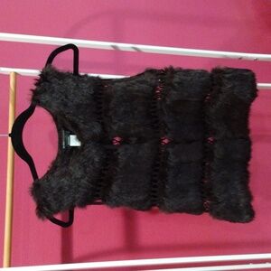 BCBG Max Azria Black Genuine Rabbit Fur Vest Gilet Sleeveless Jacket Size L